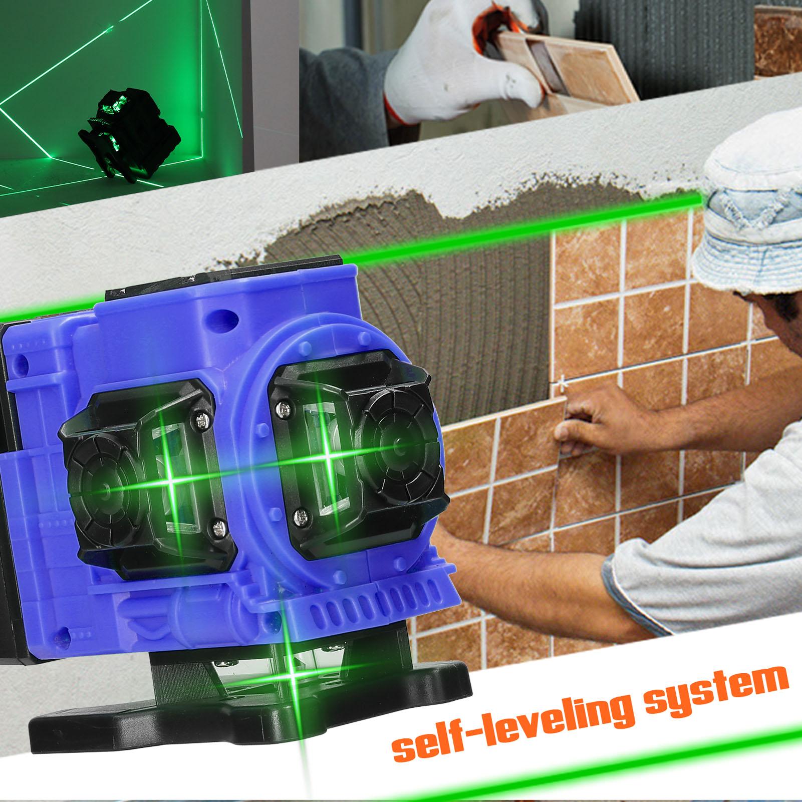 Đa chức năng 12 dòng Ánh sáng xanh Laser Máy tự cân bằng 3 ° Công cụ cân bằng pin lithium có thể sạc lại Nhãn dán tường mặt đất đa hướng với đường xiên ngang dọc