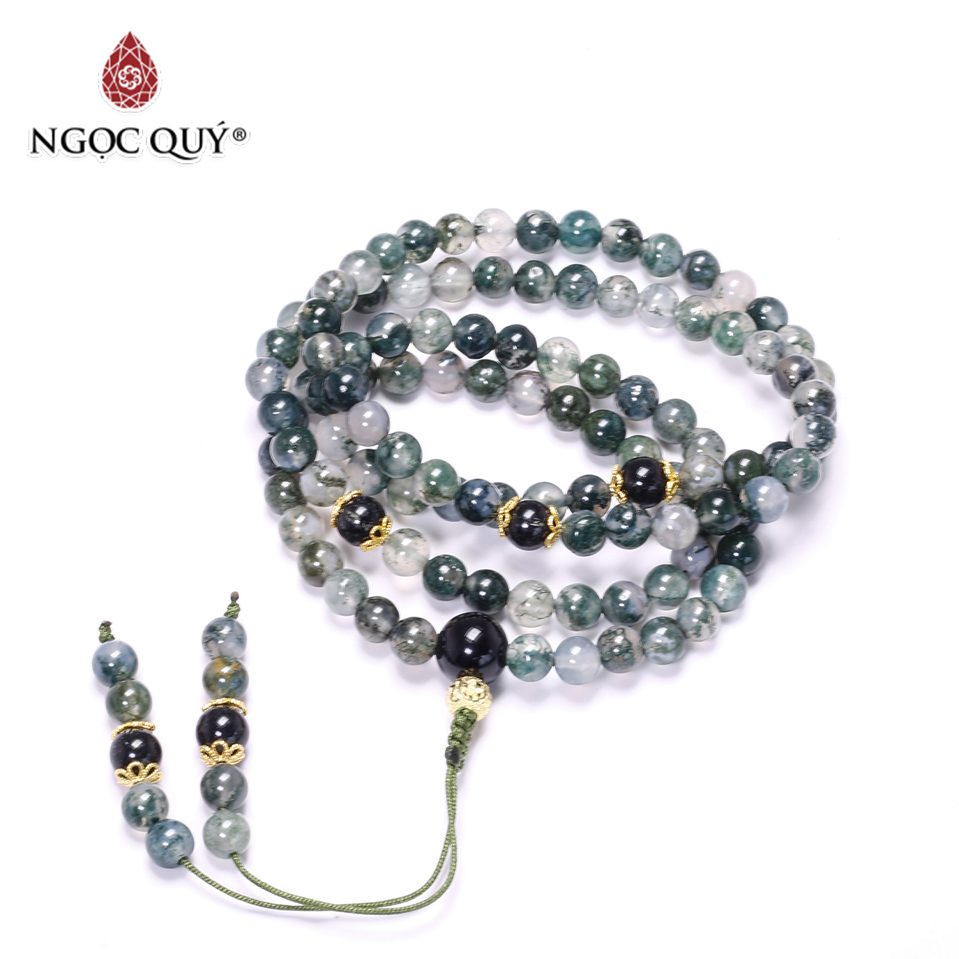 Chuỗi 108 hạt đá băng ngọc thủy tảo mệnh hỏa, mộc - Ngọc Quý Gemstones