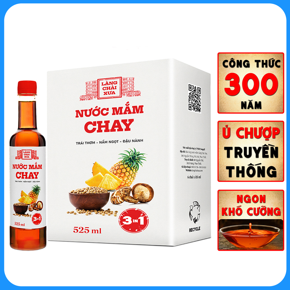 Nước mắm chay 3 trong 1 Làng Chài Xưa (01 chai) 525ml trái thơm nấm ngọt đậu nành 300 năm truyền thống