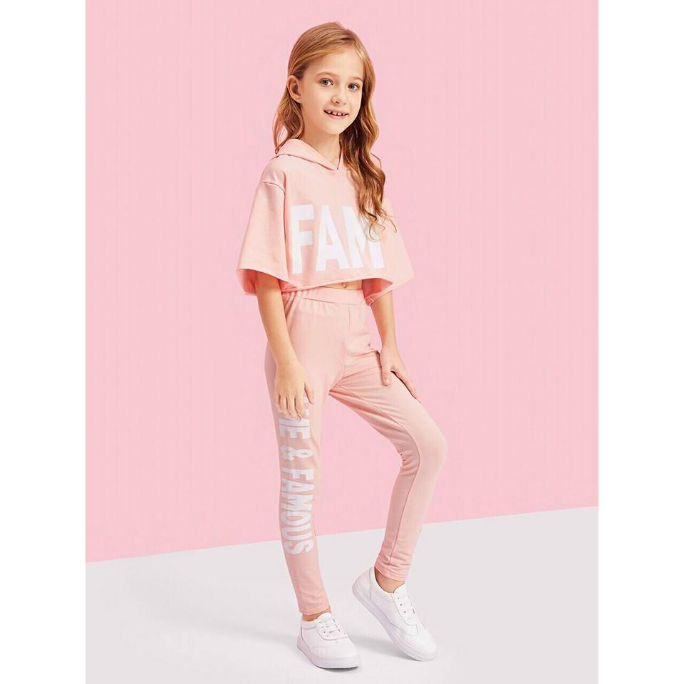 Bộ bé gái Thể thao FAME Quần ôm body kết hợp áo croptop rộng có nón