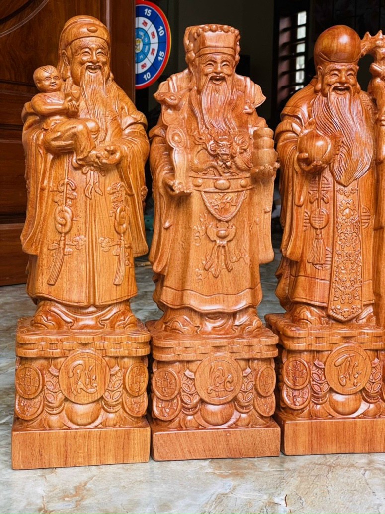 Tượng phật tam đa phúc lộc thọ gỗ hương đá kt cao 60×18×15cm