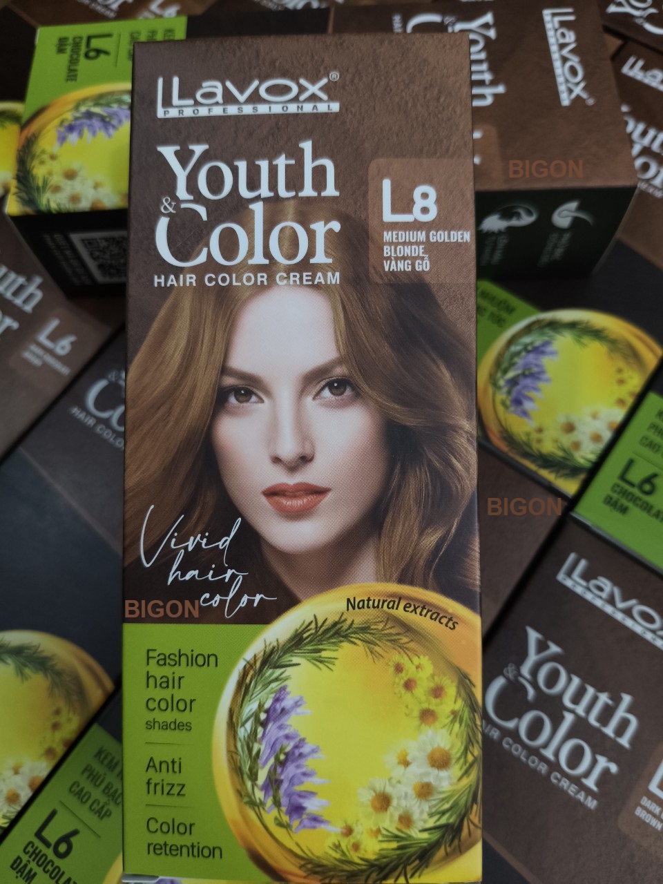 (Vàng Gỗ) Kem Nhuộm Dưỡng Tóc Màu Thời Trang Lavox Youth&amp;Color L8 - Medium Golden Blonde
