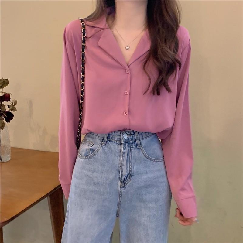 Sơ mi basic cổ vest nhiều màu thanh lịch chất đũi lụa đẹp