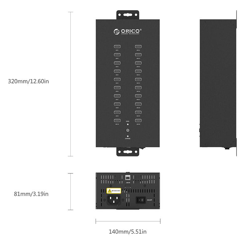 Bộ chia USB HUB 20 cổng USB 2.0 ORICO IH20P-EU-BK- Hàng Chính Hãng