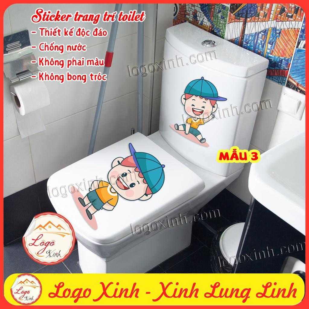 Bộ 2 Miếng dán trang trí Toilet siêu dễ thương, chất liệu decal chống nước tuyệt đối, Sticker dán WC nhà vệ sinh