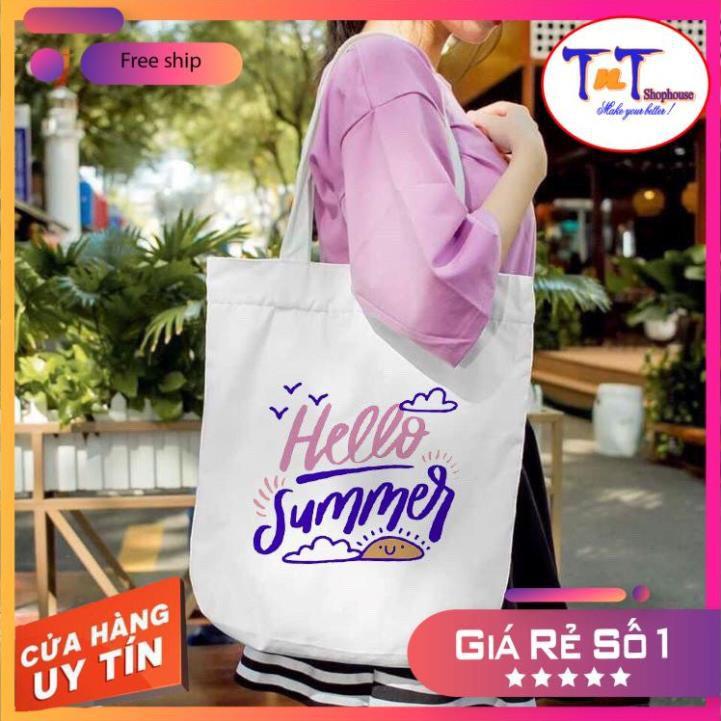 TT18 Túi tote vải Canvas đeo vai phong cách Ulzzang, vải bố form Unisex Vintage