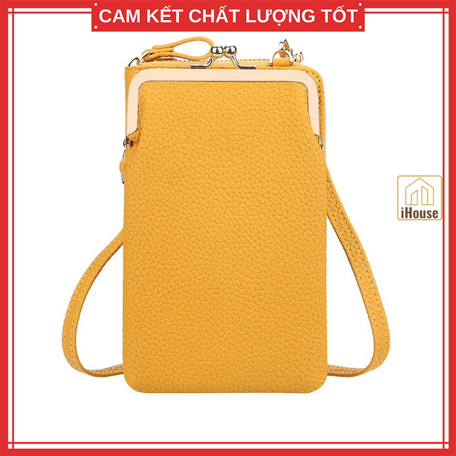 Túi ví dọc nữ có dây đeo vai cao cấp, Cluth clutch dọc da nữ để điện thoại màu xanh lơ, vàng, hồng nhạt cute