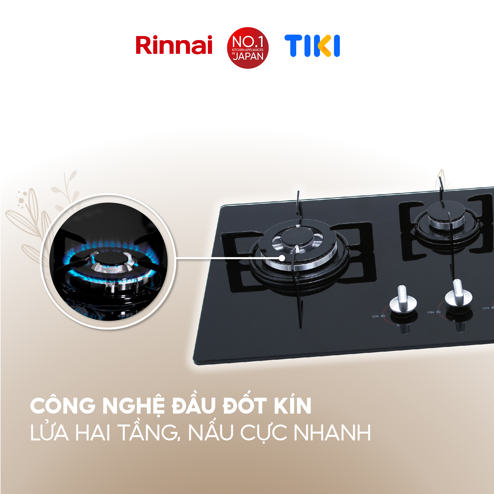 Bếp gas âm Rinnai RVB-312BG mặt bếp kính và kiềng bếp men - Hàng chính hãng.
