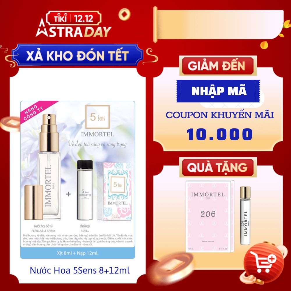 Combo Nước hoa Nữ IMMORTEL 5 Sens (Gồm chai xịt 8ML + Chai nạp 12ml)