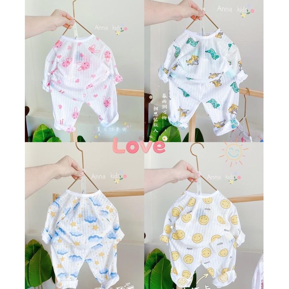Bộ dài tay cotton giấy cài vai cho bé sơ sinh hàng đẹp - B06