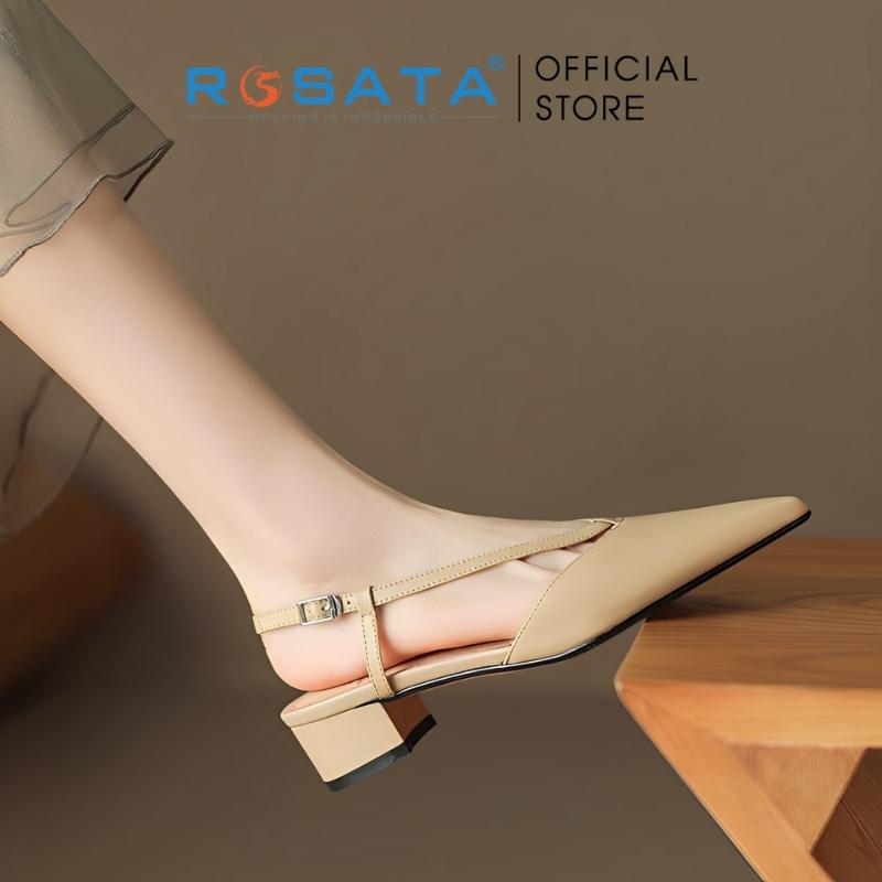 Giày sandal cao gót nữ ROSATA RO568 mũi nhọn quai hậu cài khóa dây mảnh gót vuông cao 3cm xuất xứ Việt Nam