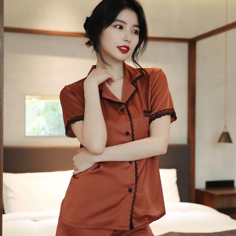 Đồ Bộ Nữ Lụa - Đồ Mặc Nhà Áo Ngắn Quần Ngắn Cao Cấp Nhiều Màu Trơn Viền Ren CCLP17