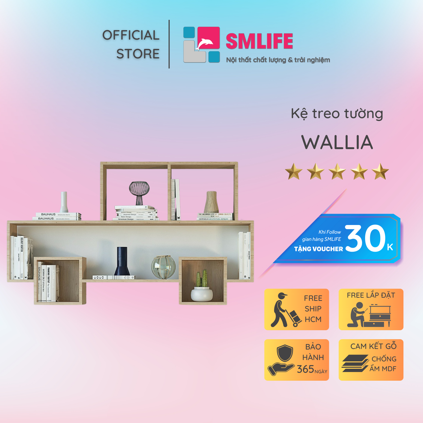 Kệ trang trí phòng khách gỗ công nghiệp SMLIFE Wallia