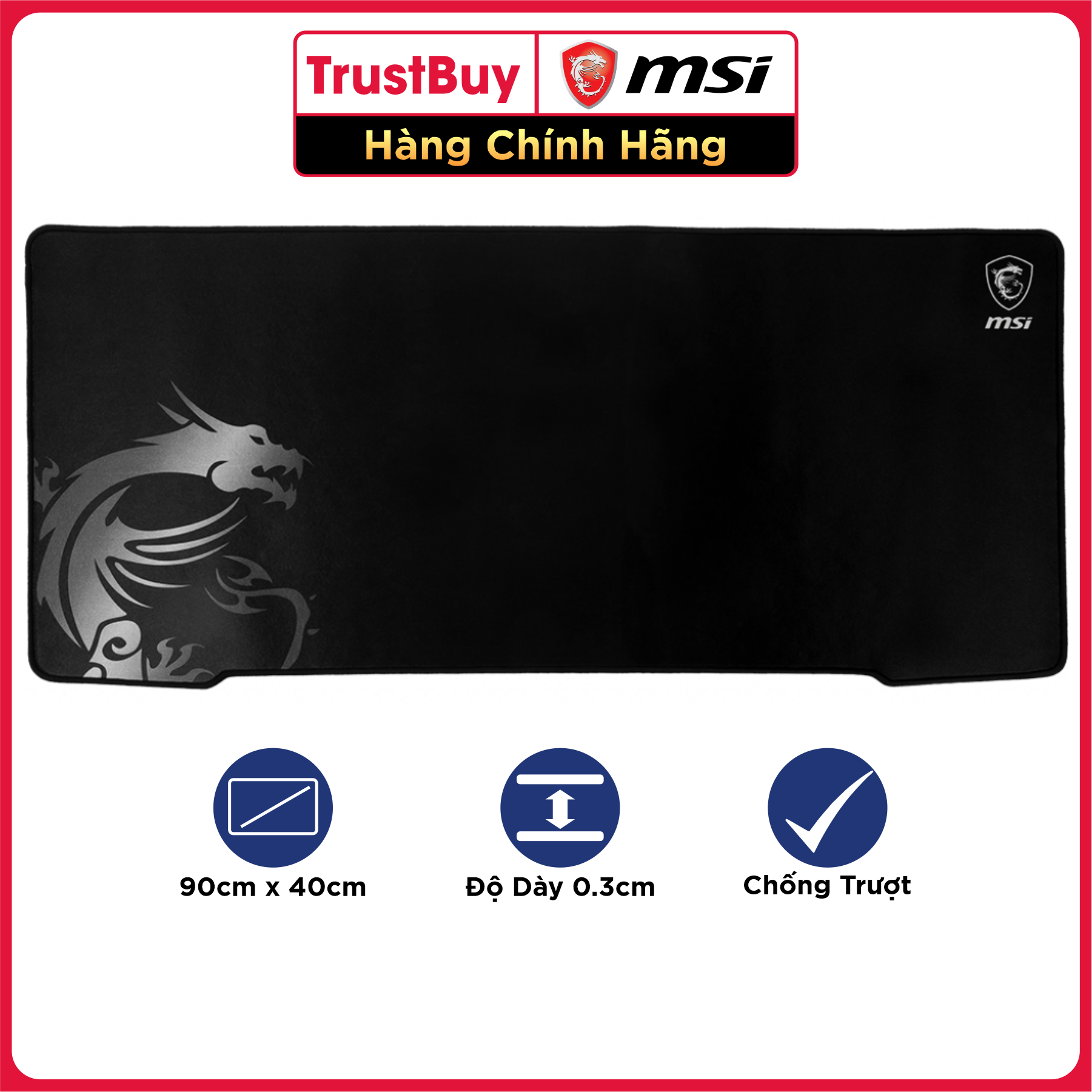 Miếng Lót Chuột Gaming MSI Agility GD70 Đế Cao Su Chống Trượt, Kích Thước 90 x 40CM - Hàng Chính Hãng