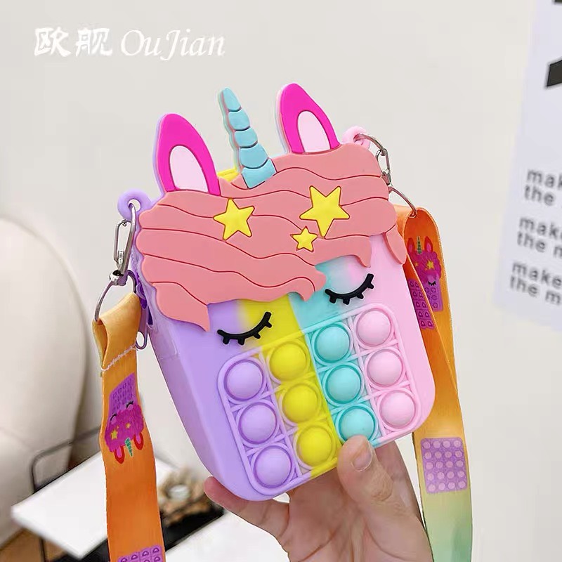 Túi silicon, túi xách đeo chéo nhỏ xinh, thời trang 2023 - trò chơi con mực, pop - it, đựng lì xì, đựng tỏi cho bé yêu