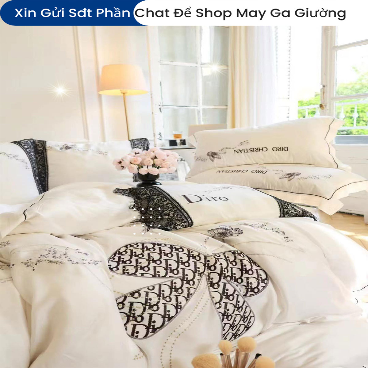 Bộ Chăn Ga Gối Đệm Lụa Tencel 80s 5 Món ANNA NGUYÊN Cao Cấp Chăn Chần Bông Lụa Mềm