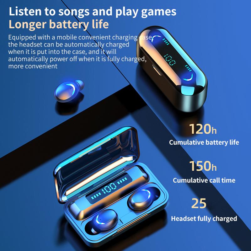 F9 TWS Chống Nước Không Dây Tai Nghe 9D Sâu Bluetooth Âm Thanh Tai Nghe 5.0 Loại Bỏ Tiếng Ồn Tai Nghe Thể Thao Điều Khiển Cảm Ứng