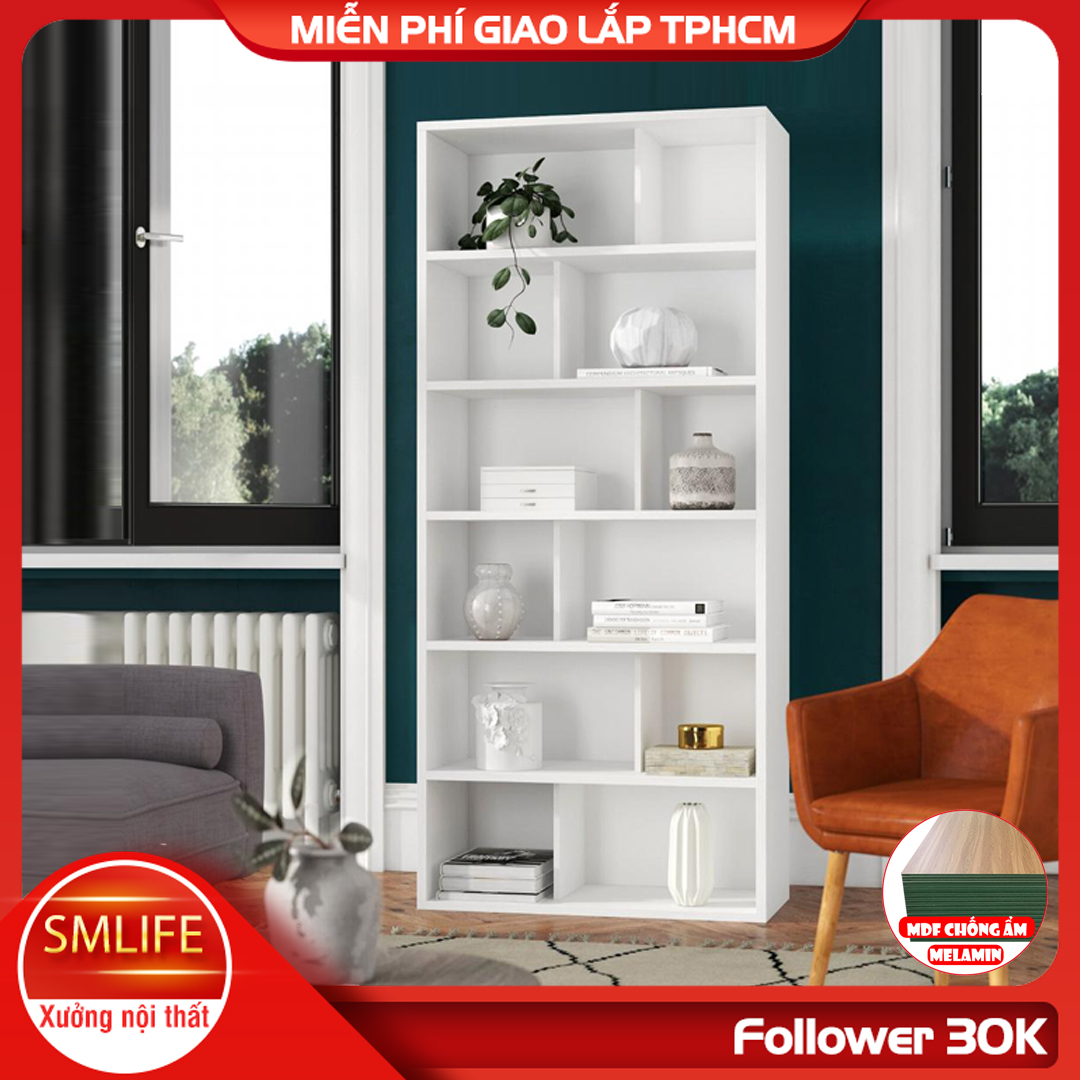 Kệ sách gỗ hiện đại SMLIFE Bella | Gỗ MDF dày 17mm chống ẩm | D90xR40xC200cm