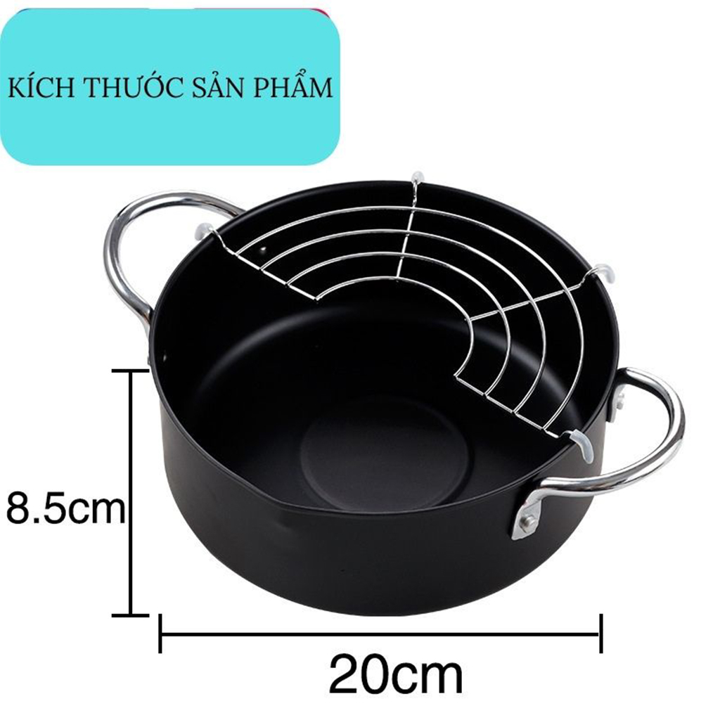 Nồi Chiên Emoojoo Nhật Size 20CM, Vân Đá Chống Dính – Dùng Trên Mọi Loại Bếp