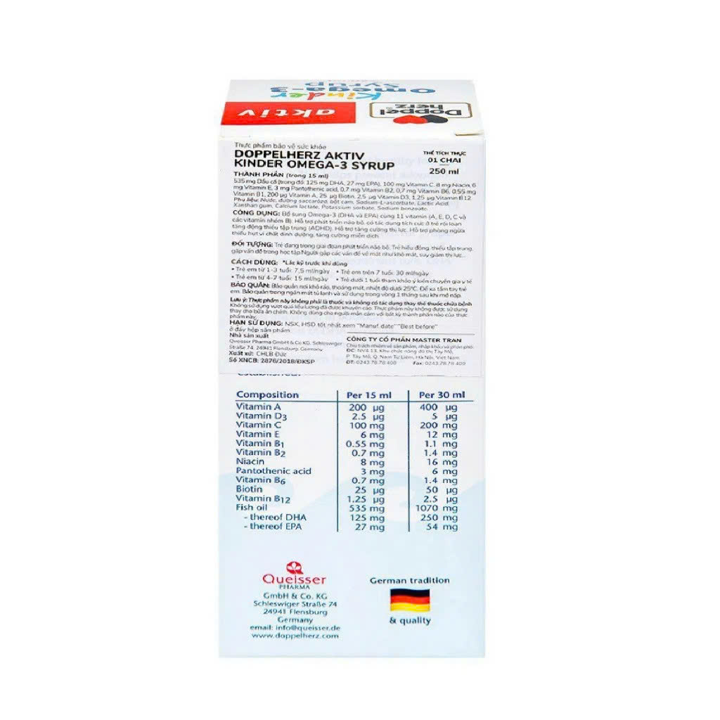 Siro omega 3 hỗ trợ phát triển não bộ và thị lực cho bé Doppelherz Kinder Omega-3 Syrup 250ml