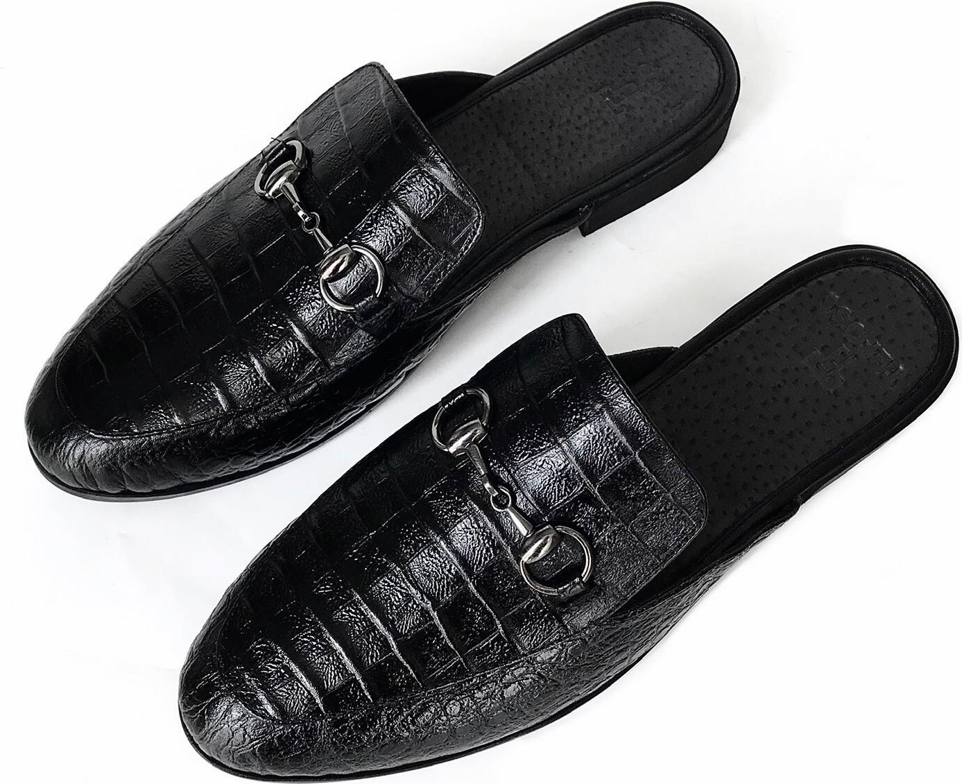 Giày Sục Nam Da Bò In Vân Cá Sấu Mules Shoes TEFOSS – HT01Cro