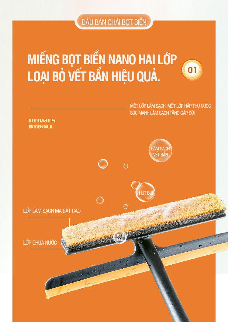 Cây Lau Kính Thông Minh 3in1 Đa Năng Mini Xoay 360 Độ Nhỏ Gọn Tiện Lợi Với Tay Cầm Chống Trơn Màu Cam