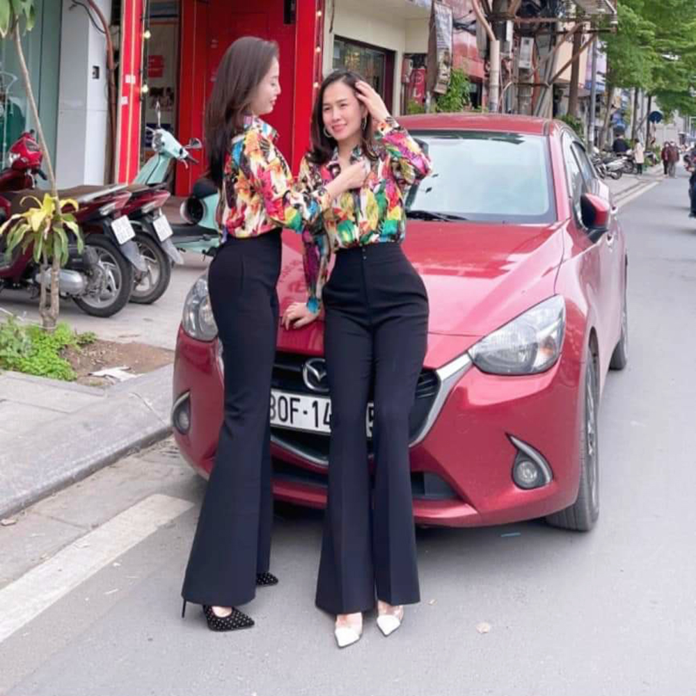 Quần ống rộng Hiền Trần BOUTIQUE lưng cạp cao 2 cúc baggy vải nữ dài suông loe culottes màu đen