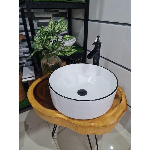 Lavabo sứ - lavabo đặt bàn viền đen