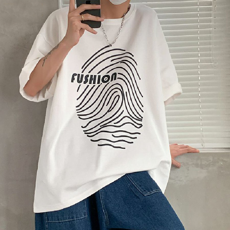 Áo Thun Nam Tay Lỡ Unisex In Họa Tiết Vân Tay FUSHION