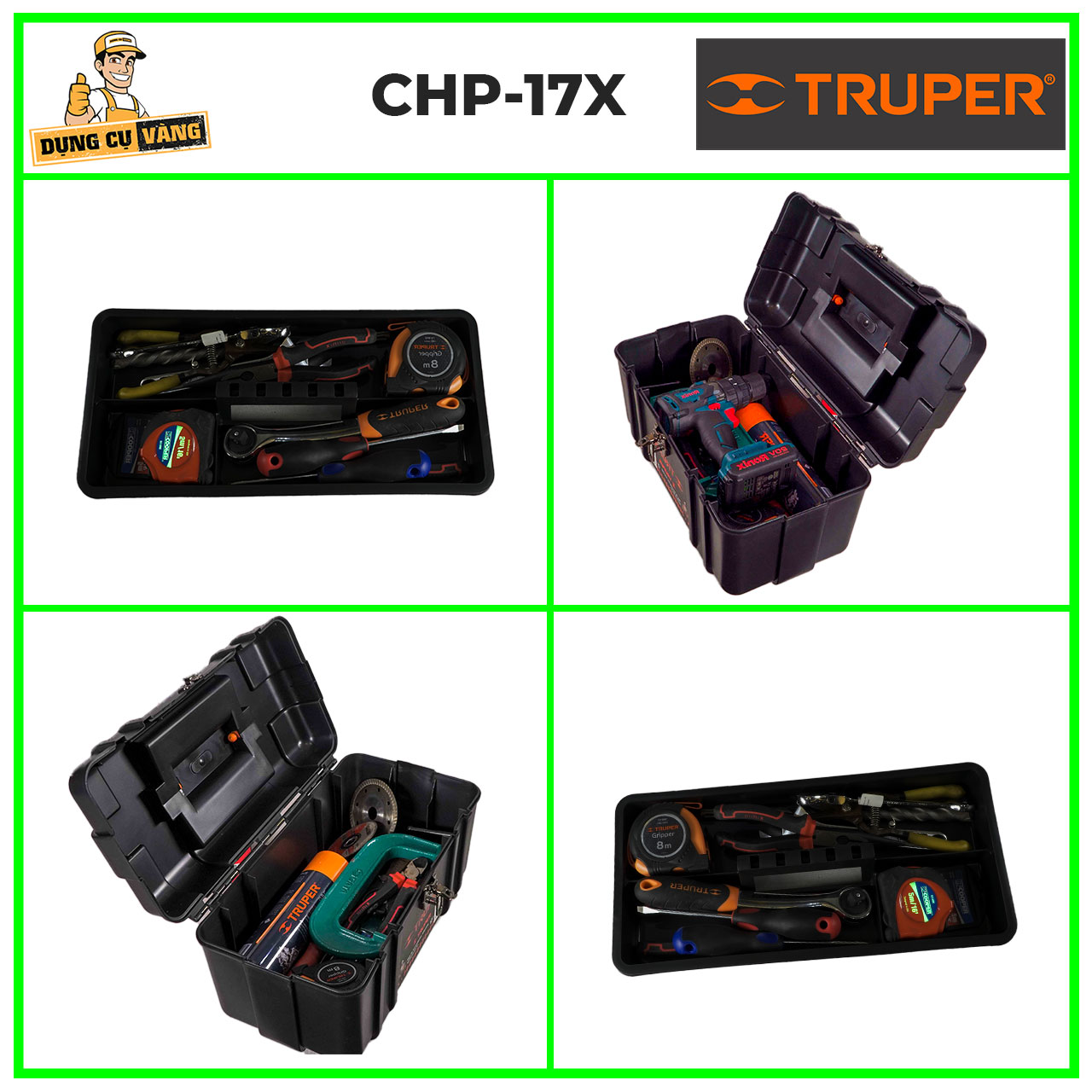 Thùng đồ nghề nhựa,Thùng đựng đồ nghề dụng cụ sửa chữa Truper chp-17/20/23x