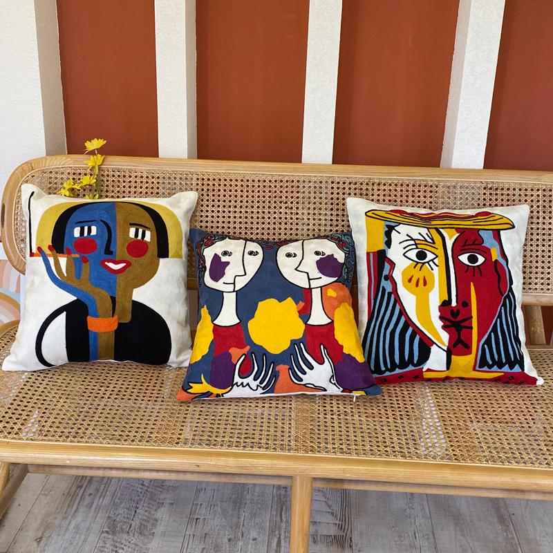 Phong Cách Mới Thêu Trừu Tượng Vỏ Gối Đệm Có Picasso Trang Trí Ném Gối Có Cho Ghế Sofa Xe Vỏ Gối 45x45cm