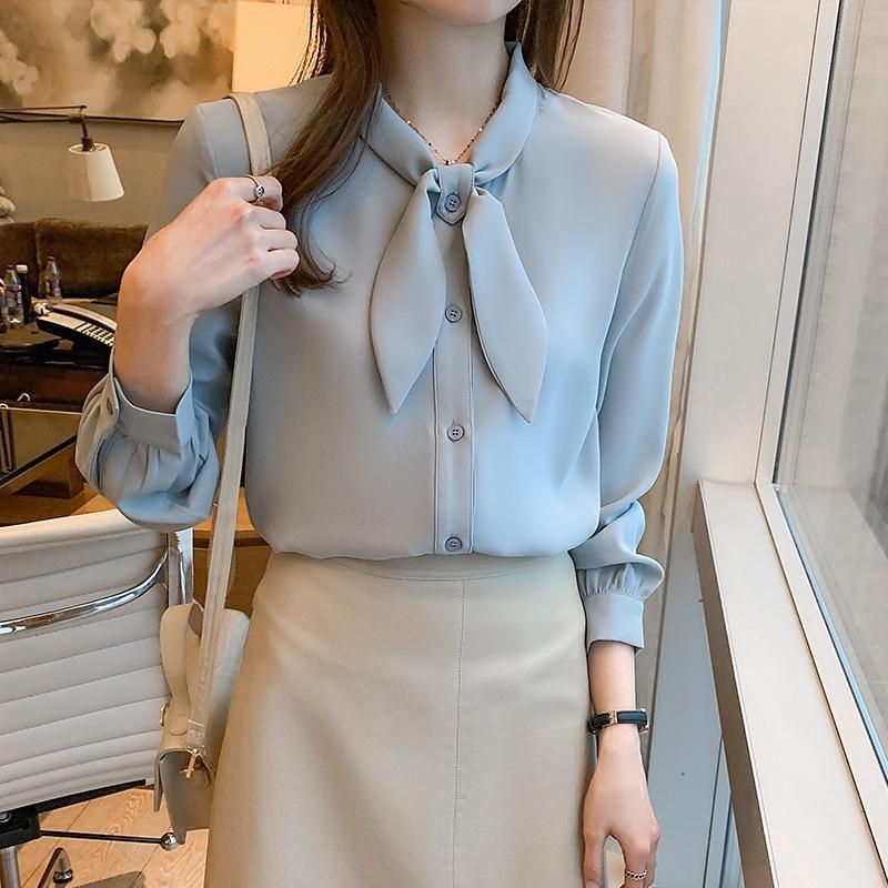 Áo sơ mi nữ phối nơ, Chất voan chifon mịn màng phù hợp công sở, văn phòng