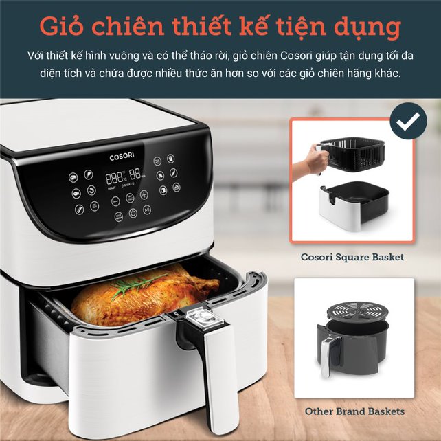 NỒI CHIÊN KHÔNG DẦU ĐIỆN TỬ (AIR FRYER), COSORI, MÀU TRẮNG, CP158-AF-W, 5.8 Qt / 5.5 Lít- HÀNG CHÍNH HÃNG