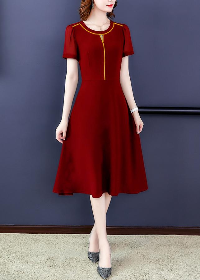 Đầm Xòe Bigsize Kiểu Đầm Xòe Phối Tay Voan Cổ Cách Điệu Tam Giác GOTI 3190
