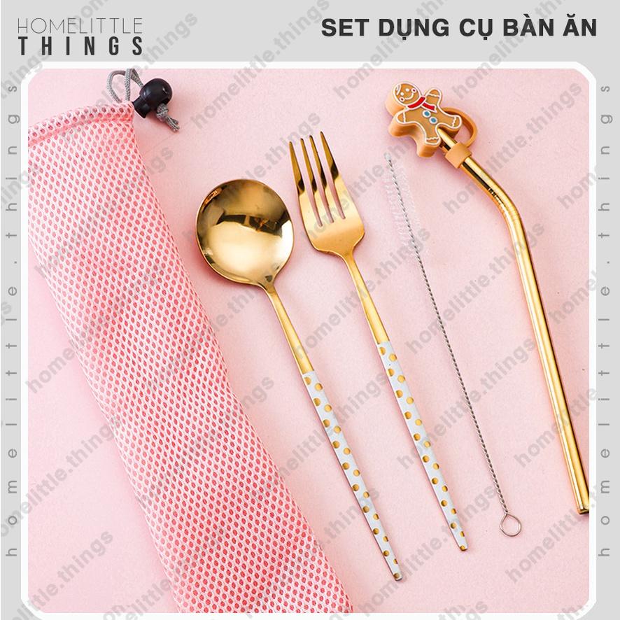 Bộ muỗng đũa ống hút cá nhân làm bằng Inox