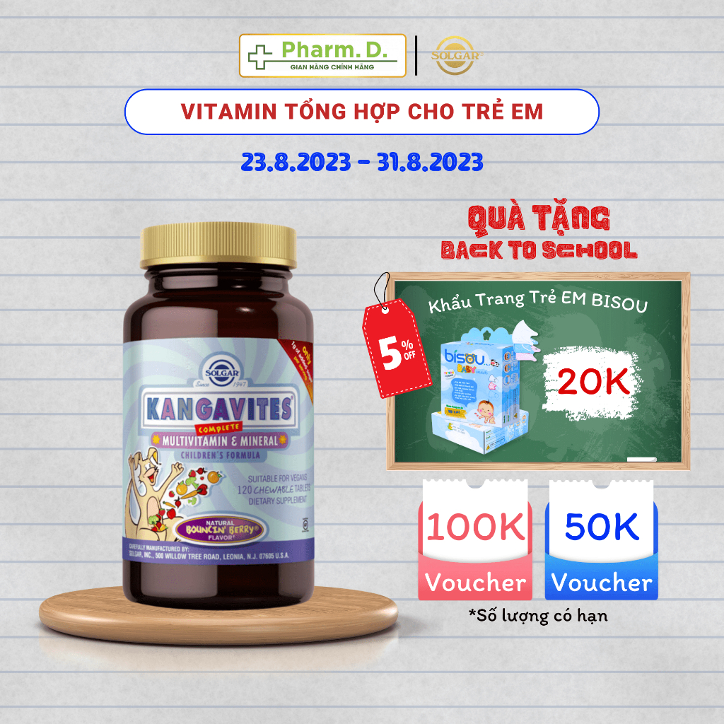 Viên Nhai Bổ Sung Vitamin Và Khoáng Chất Cho Trẻ Em Kangavites Complete Children's Formula Mỹ (Hộp 120 Viên)