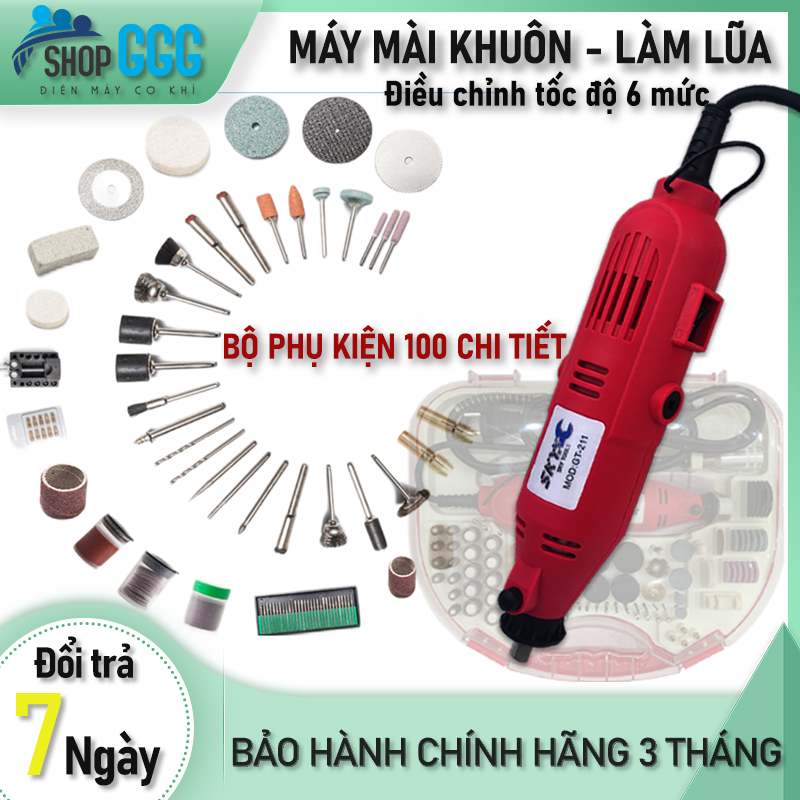 Máy mài khoan, mài khuôn SKY GT211| Khoan - cắt - mài đa năng - máy làm lũa - điêu khắc | Công suất 360W - Đầu mũi 3 ly, điều chỉnh tốc độ 6 cấp | Bộ phụ kiện 100 chi tiết | Bảo hành 3 tháng