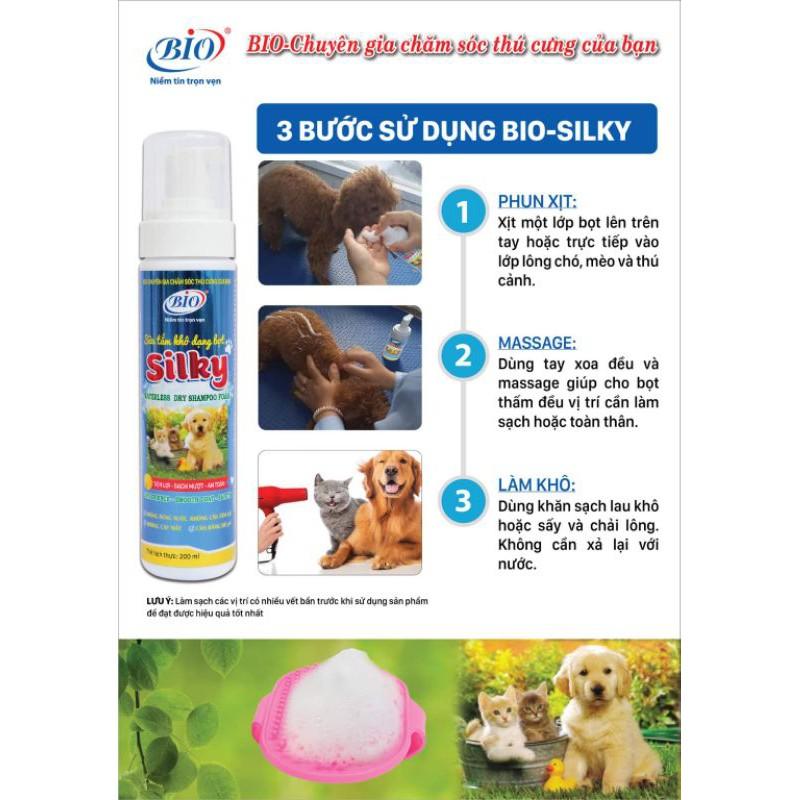 Sữa tắm khô dạng bọt Bio Silky cho chó mèo