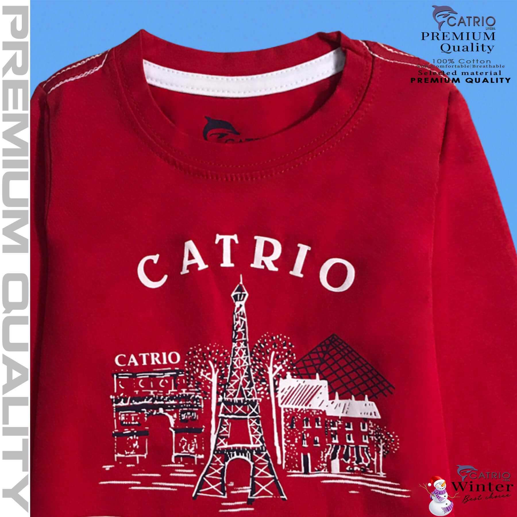 ÁO THUN DÀI TAY BÉ TRAI CATRIO in PARIS màu ĐỎ là áo phông tay dài trẻ em từ 8kg 10kg 12 kg .. 30kg (8 tuổi) cổ tròn vải dệt kim co giãn 4 chiều + quần dài cotton thành bộ đồ thu đông cho bé rất đẹp