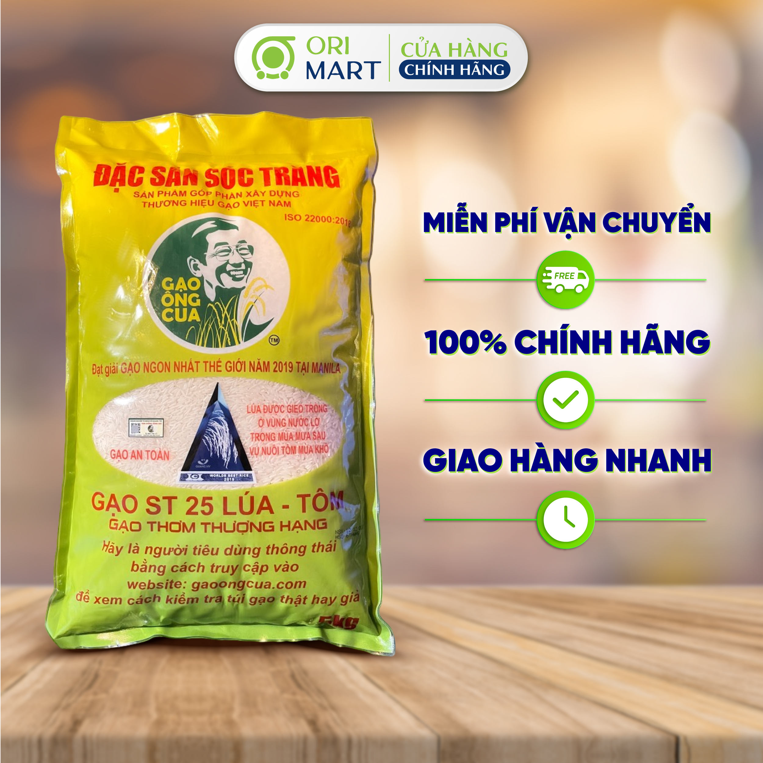 Gạo ST25 ÔNG CUA Hương Lúa Tôm Dẻo Dai Thơm Ngon Đậm Vị Túi 5kg ORIMART