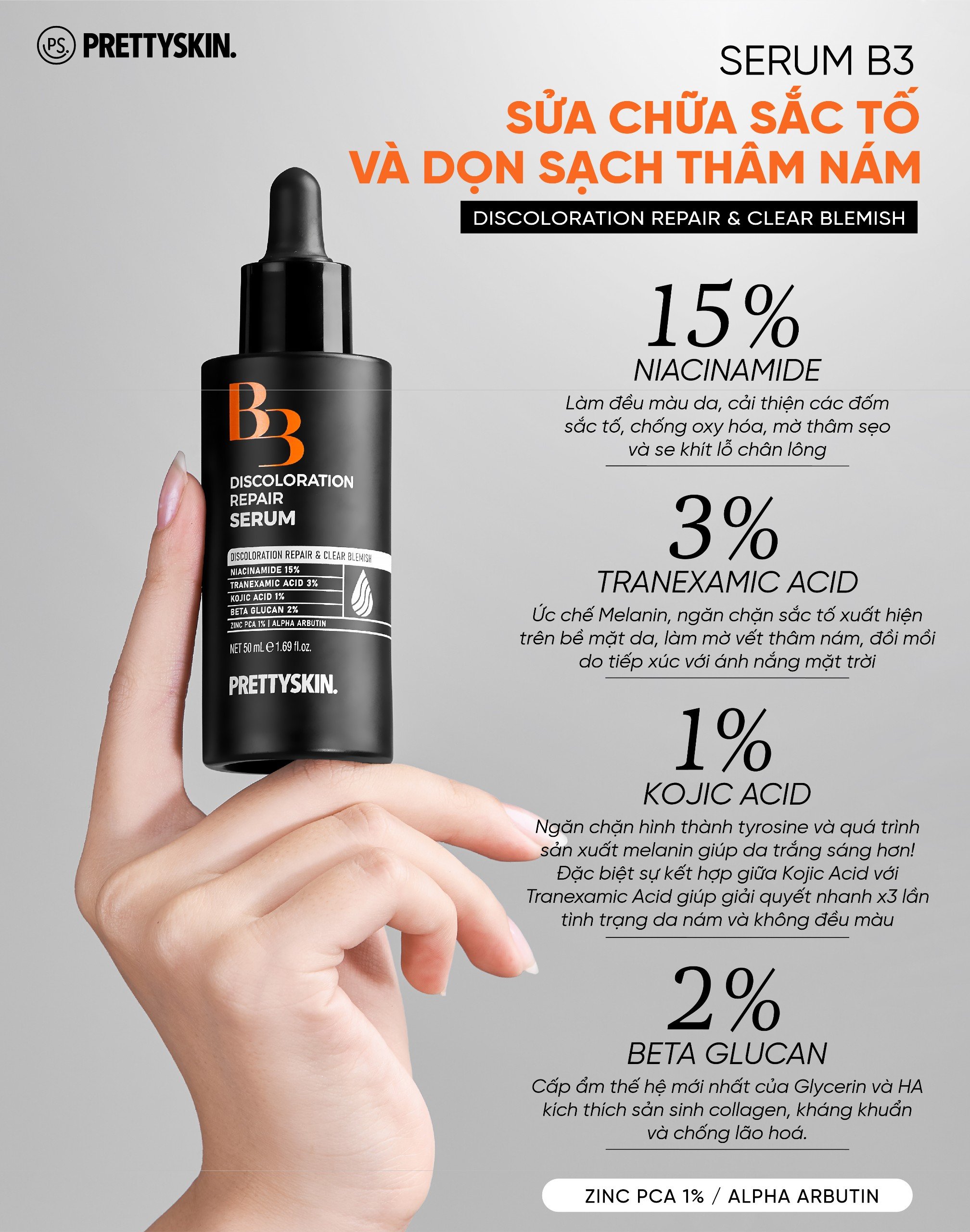 Serum xóa mờ thâm nám, ngừa lão hóa, cấp ẩm và mềm da Pretty Skin B3 Discoloration Repair 50ml