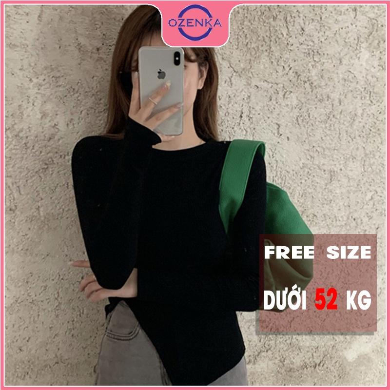 Áo thun croptop nữ tay dài sẻ gấu , ao crt ôm body phong cách Hàn Quốc chất cotton lụa màu đen trắng dưới 52 kg