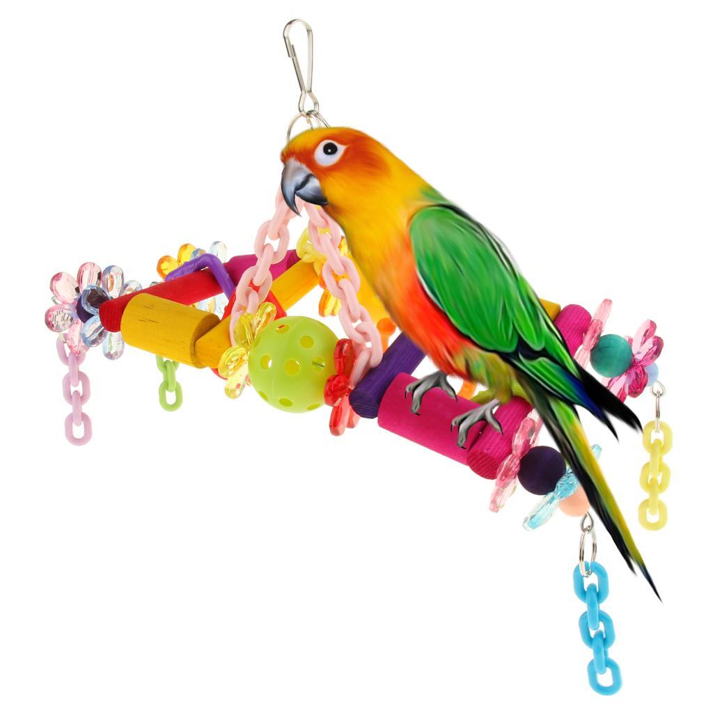 Parrot Chew Toys Ladder Wooden Rainbow Swing Bridge for Bird Cage Training