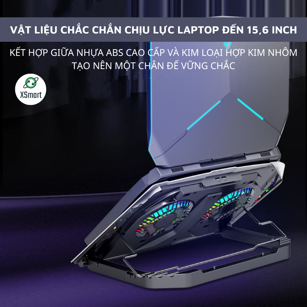 Đế Giá Đỡ Quạt Tản Nhiệt N9 Cao Cấp Hệ Thống Quạt Kép Turbo Cực Mát Led RGB 7 Chế Độ, Chất Liệu Hợp Kim Nhôm Cao Cấp, Tương Thích Với Laptop Dưới 17Inch-Hàng Chính Hãng