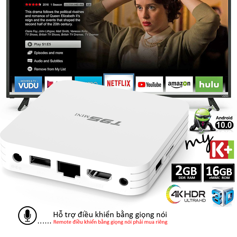 Android tv box xem phim 4K bộ nhớ 16GB Ram 2GB Android 10.0 thiết kế màu trắng nhỏ gọn hình ảnh sắc nét xem nhiều kênh truyền hình T95MINI