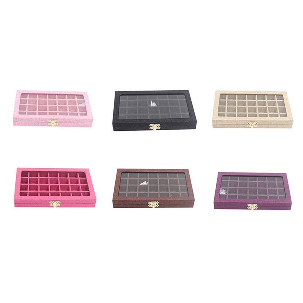 Sackcloth Linen Clear Lid Jewelry Tray Showcase Display Storage Box