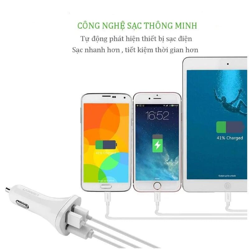 Ugreen UG40285CD124TK 29W màu Trắng Bộ sạc ô tô 3 cổng USB - HÀNG CHÍNH HÃNG