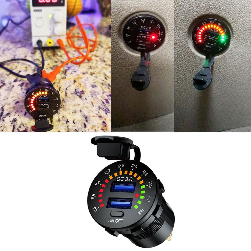 Dual USB Charger Waterproof 2 Port Voltage Display Phone Adapter 12V 24V