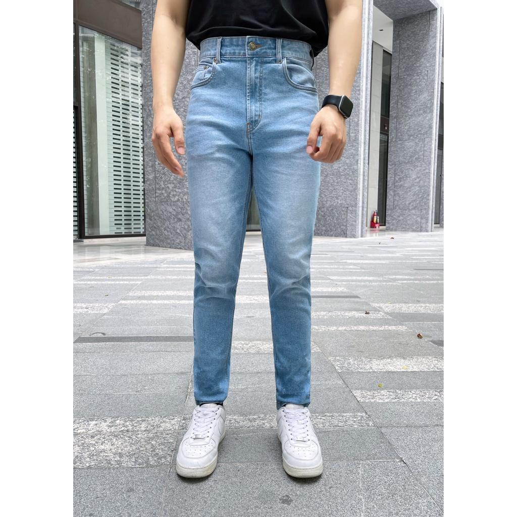 Quần Jeans nam ALE JEANS, ống suông, co giãn nhẹ, xanh nhạt, chất liệu thun cotton MWID002M