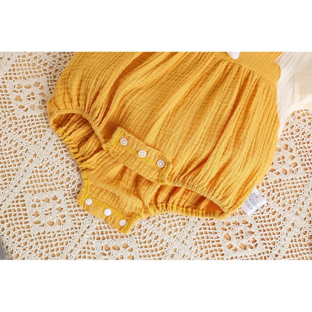 ĐẦM BODY TAY NGẮN CỔ TRÒN GIẢ YẾM THỎ 3D VÀNG CHO BÉ GÁI SƠ SINH 1 2 TUỔI TỪ 5-13KG DÀNH CHO BÉ GÁI